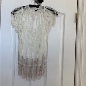 Beaded ombré cap sleeve top w/cami. Ecru tan sz S
